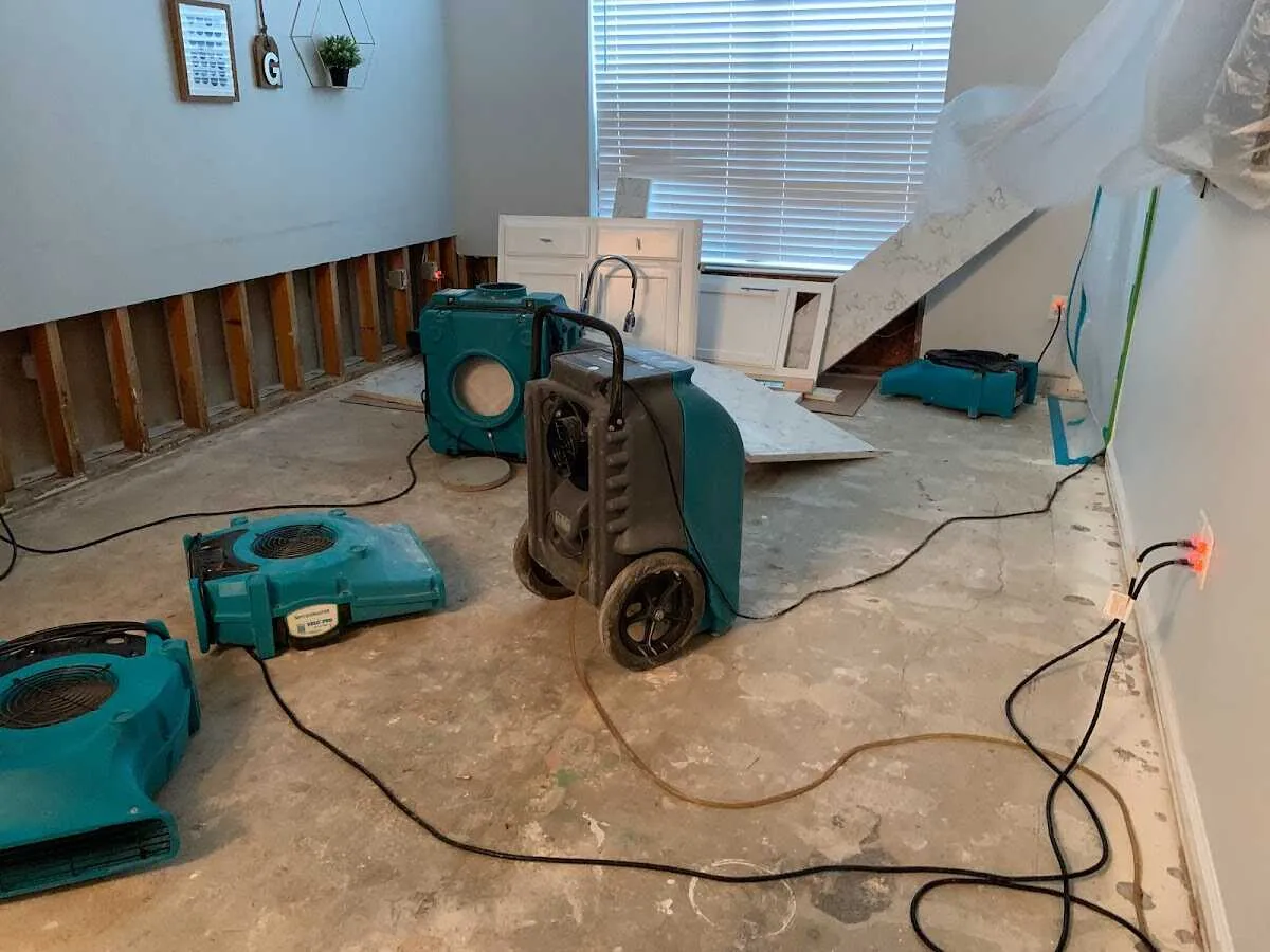 Dehumidifier in flood-cut room for Water Damage Restoration in Poway